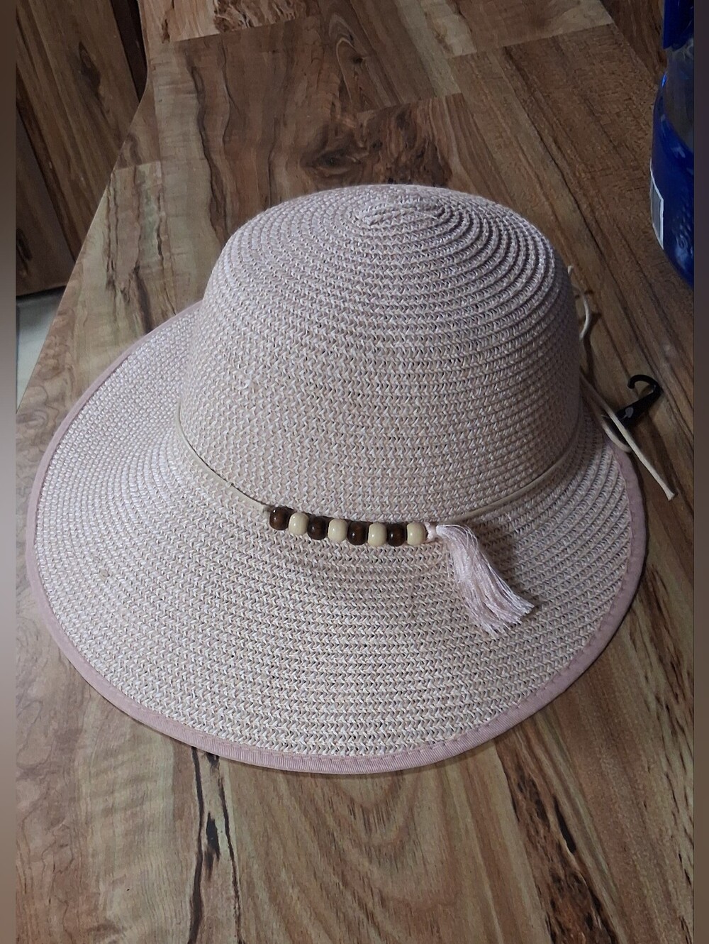 Magid Pink Straw Sun Hat with Bead & Tassel